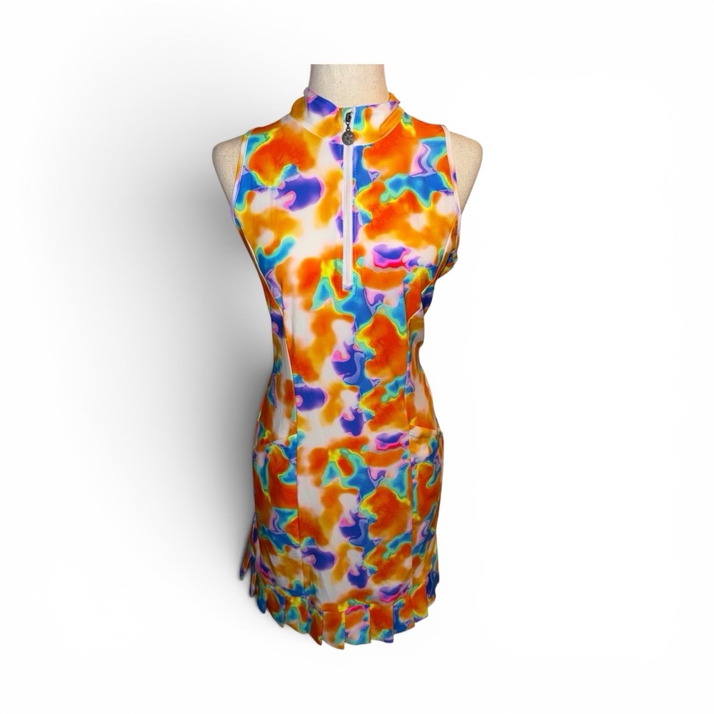 TZU TZU Shiloh Sz M Golf Athleisure Marbled Watercolor Print Dress Quarter Zip